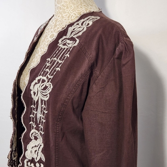 New Direction Women Brown Embroidered Long Sleeve Denim Jacket Size L Western - Picture 7 of 14